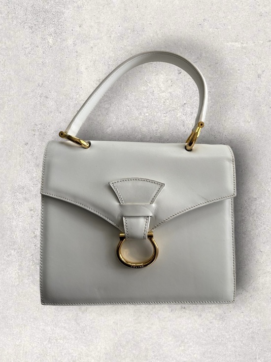 Celine Handbags - Vintage Celine White Leather Top-Handle Satchel with Gold Hardware